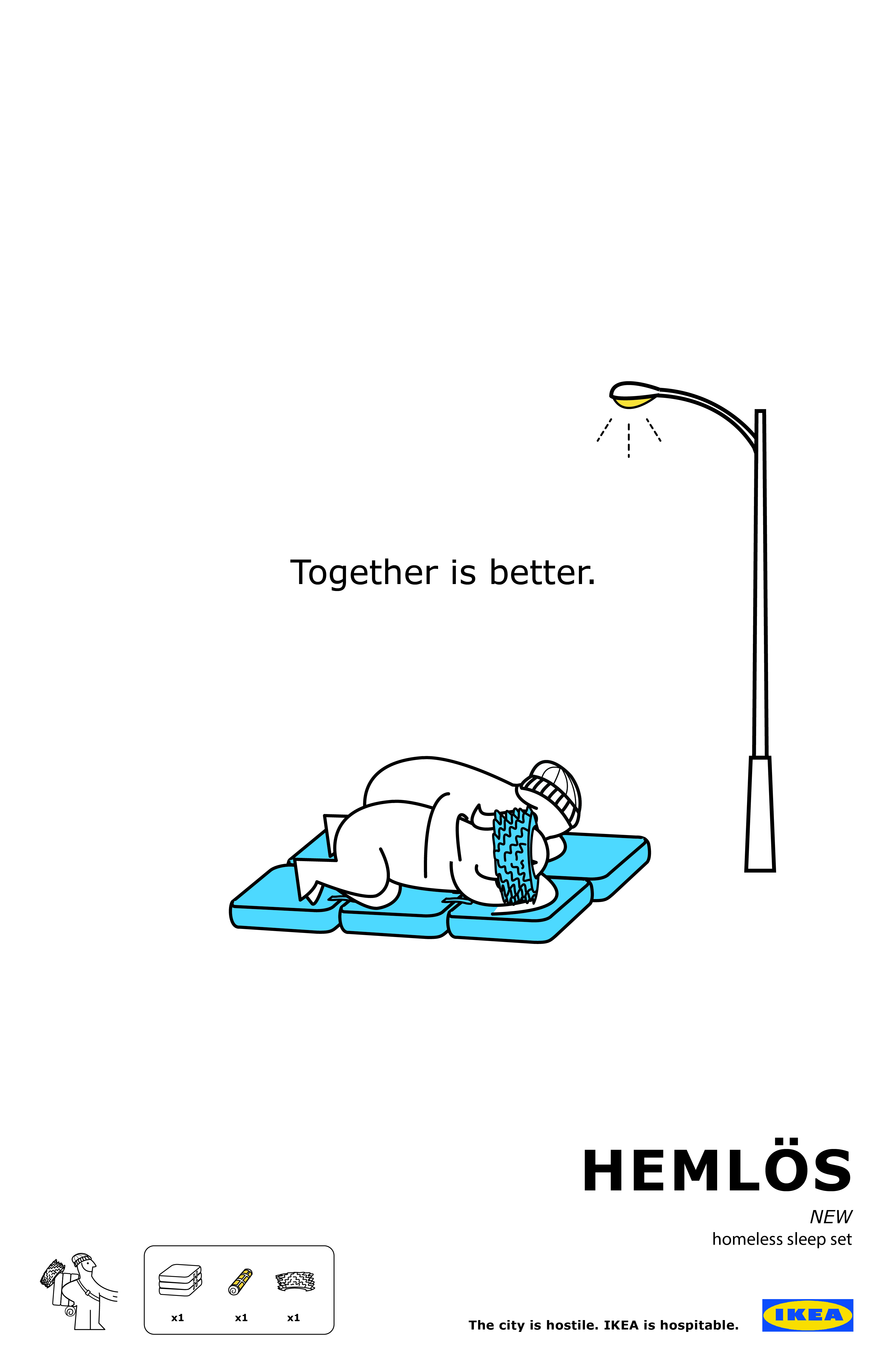 ad with illustration of couple combining their hemlös sets and spooning